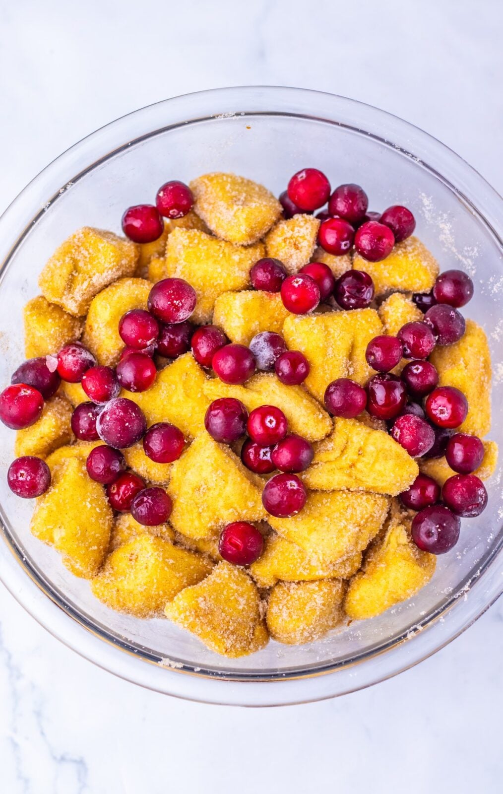 Cranberry Orange Monkey Bread Bites process: add the cranberries and toss gently again