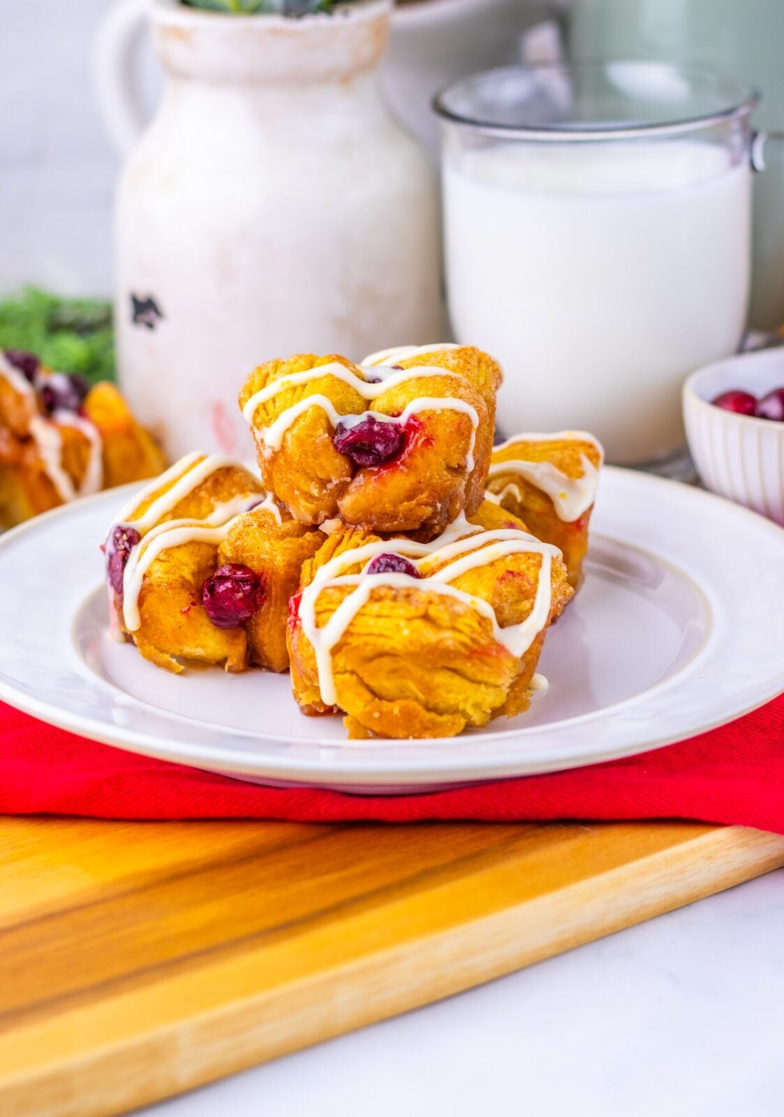 Cranberry Orange Monkey Bread Bites served on a plate