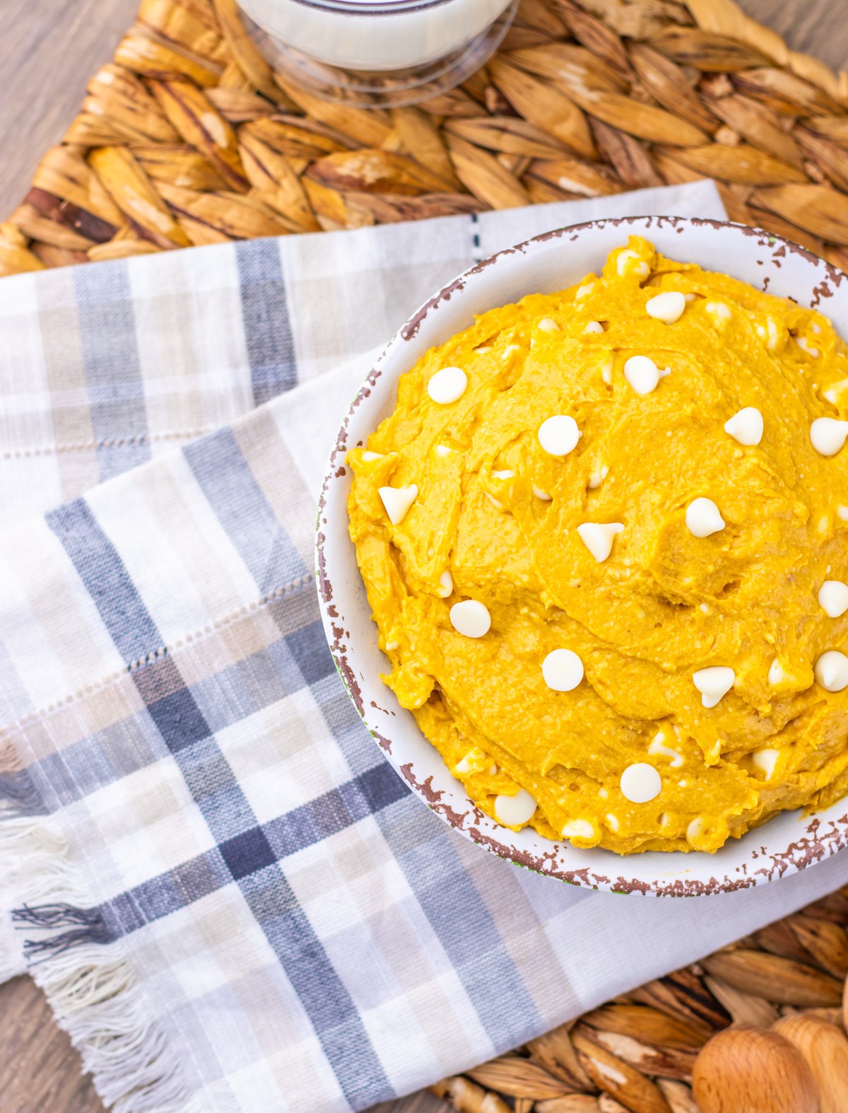 Close up of Pumpkin Spice Cookie Dough Dip