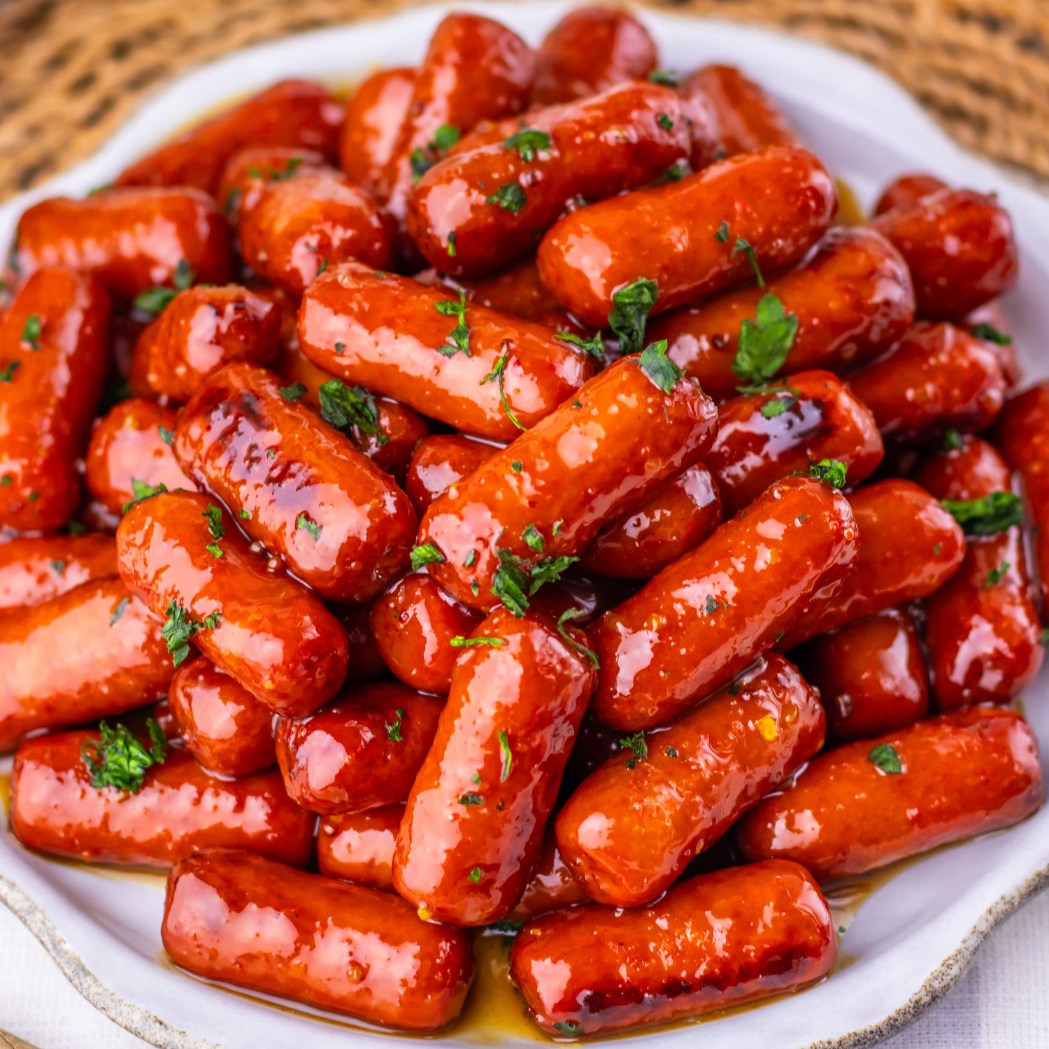 Slow Cooker Maple Dijon Lil Smokies close up