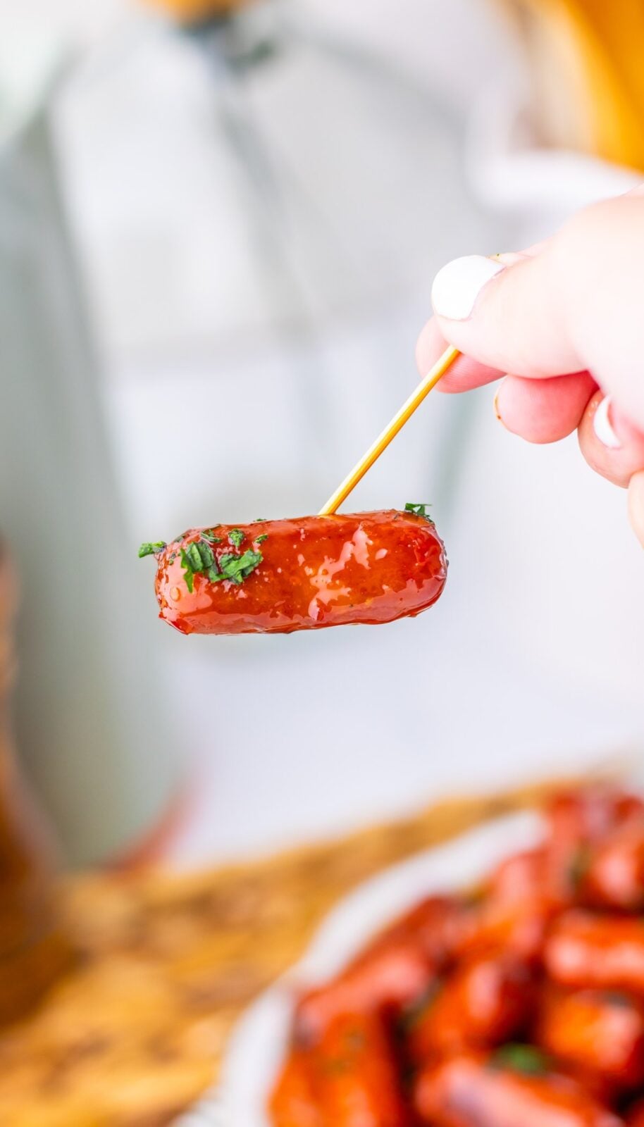 Close up of Slow Cooker Maple Dijon Lil Smokies