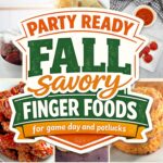 Pinterest collage of recipe photos with a badge reading: PARTY READY FALL savory FINGER FOODS for game day and potlucks